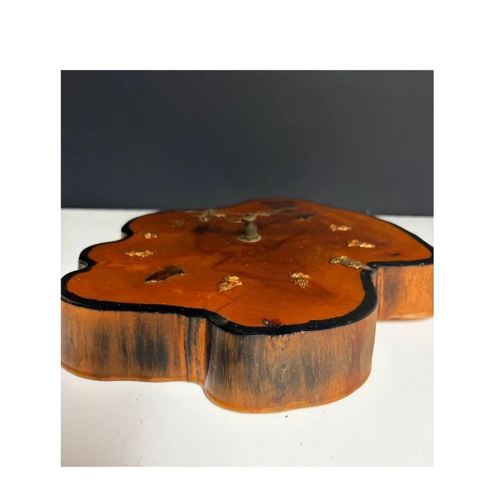 Vtg Live Edge Wood Wall Clock Praying Religious‎ Resin Gloss Rustic 12